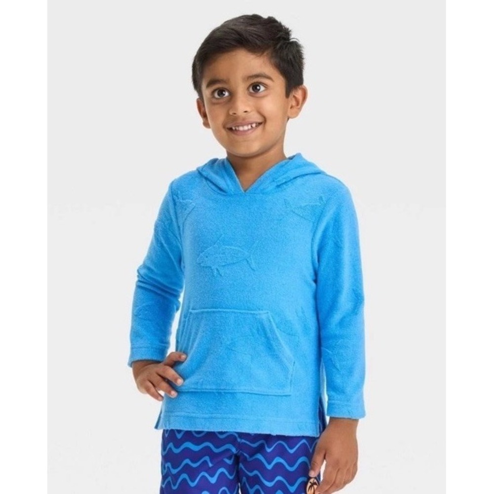 Toddler Boys' Sharks Pullover Cover Up Cat & Jack Blue Size 3T Towel